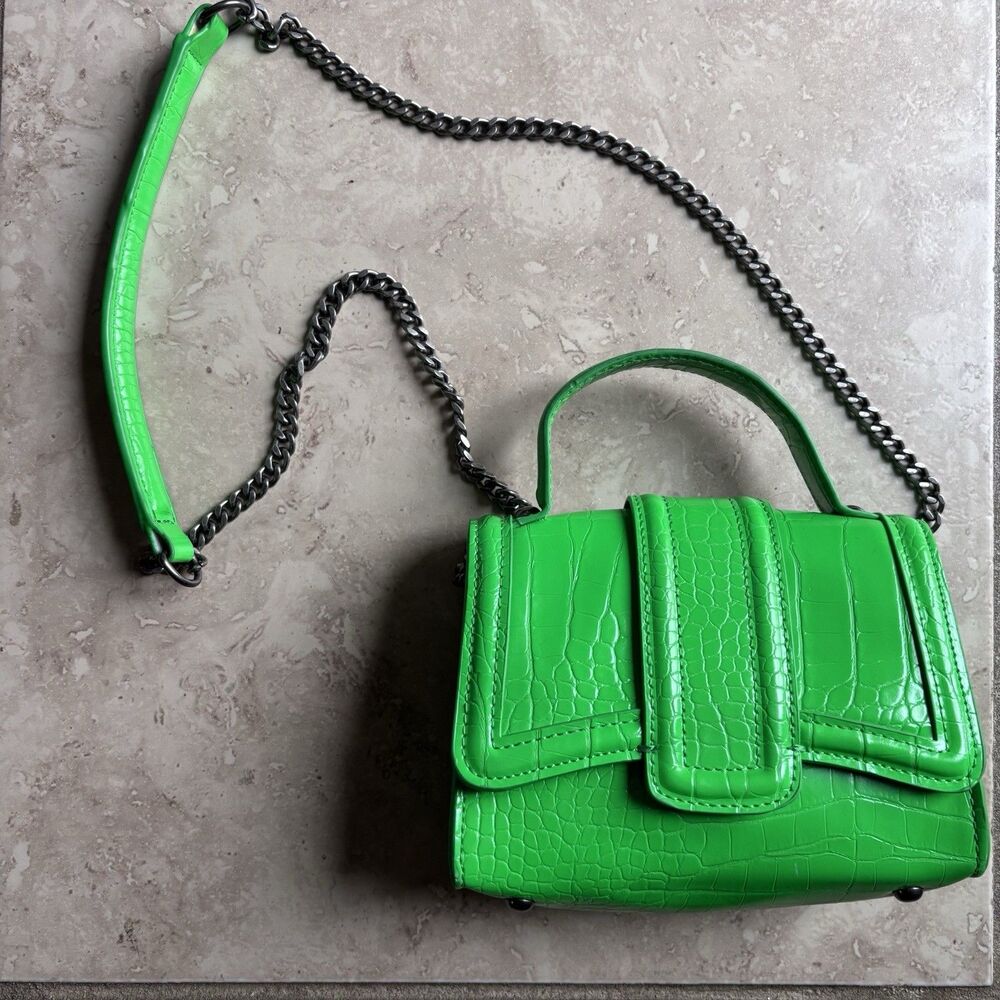 Zara Kelly Green Faux Leather Vegan Crossbody Chain Strap Mini Bag Handbag OS